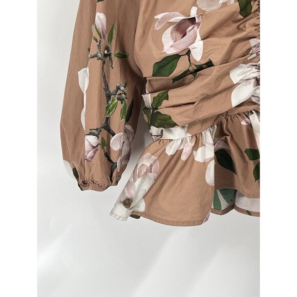 Express Brown Floral Milkmaid Top Sz Large Cottagecore Square Neck - Picture 2 of 6